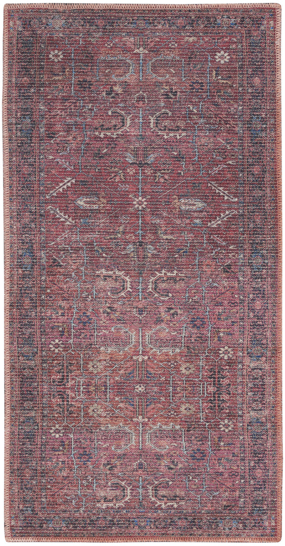 3' X 5' Blue and Red Floral Power Loom Distressed Area Rug