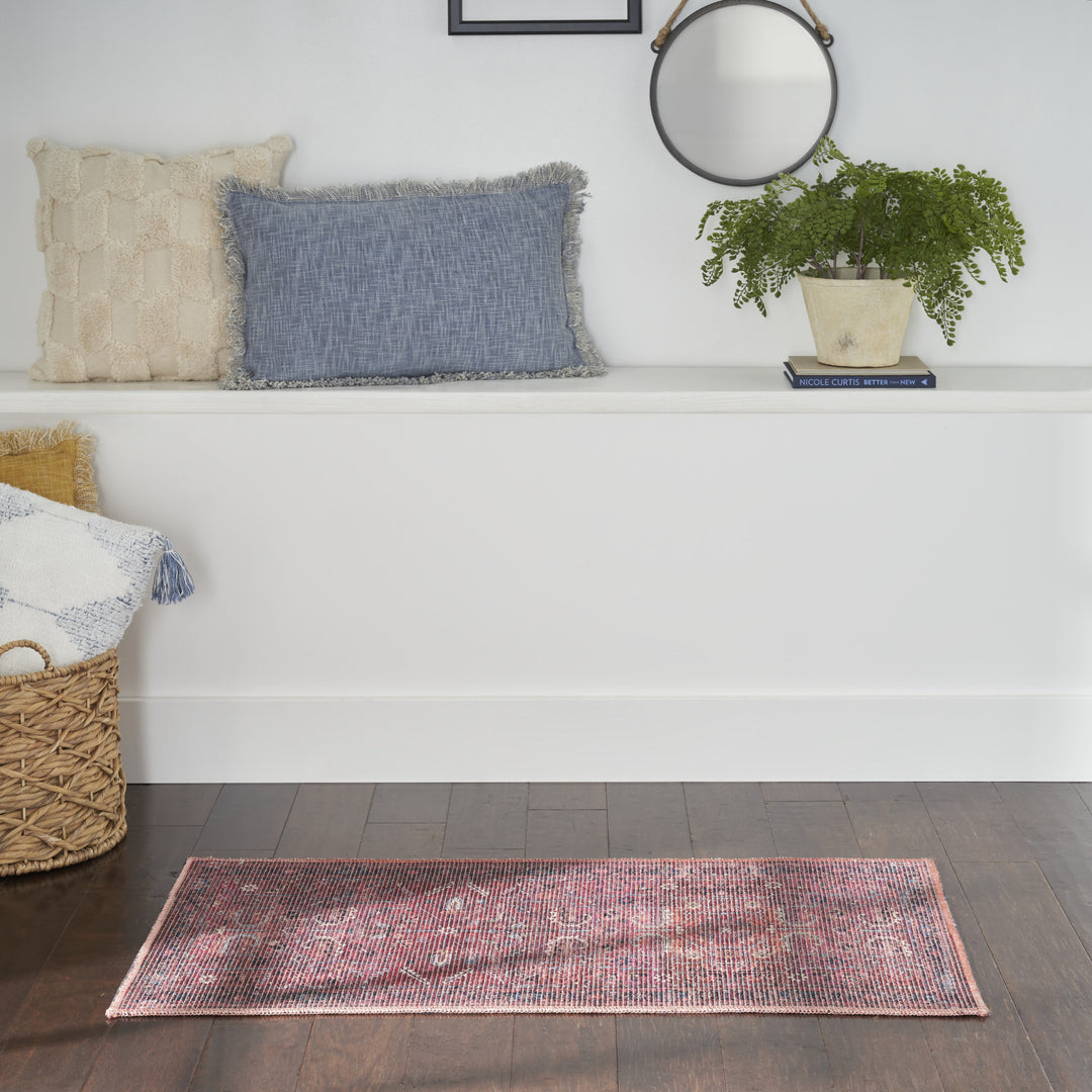 3' X 5' Blue and Red Floral Power Loom Distressed Area Rug