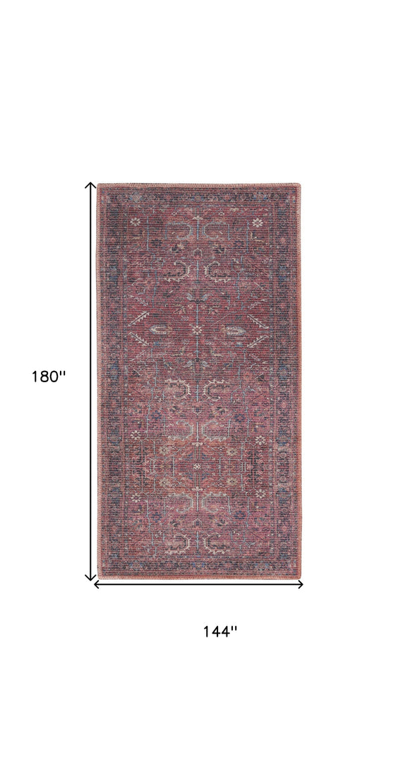 3' X 5' Blue and Red Floral Power Loom Distressed Area Rug