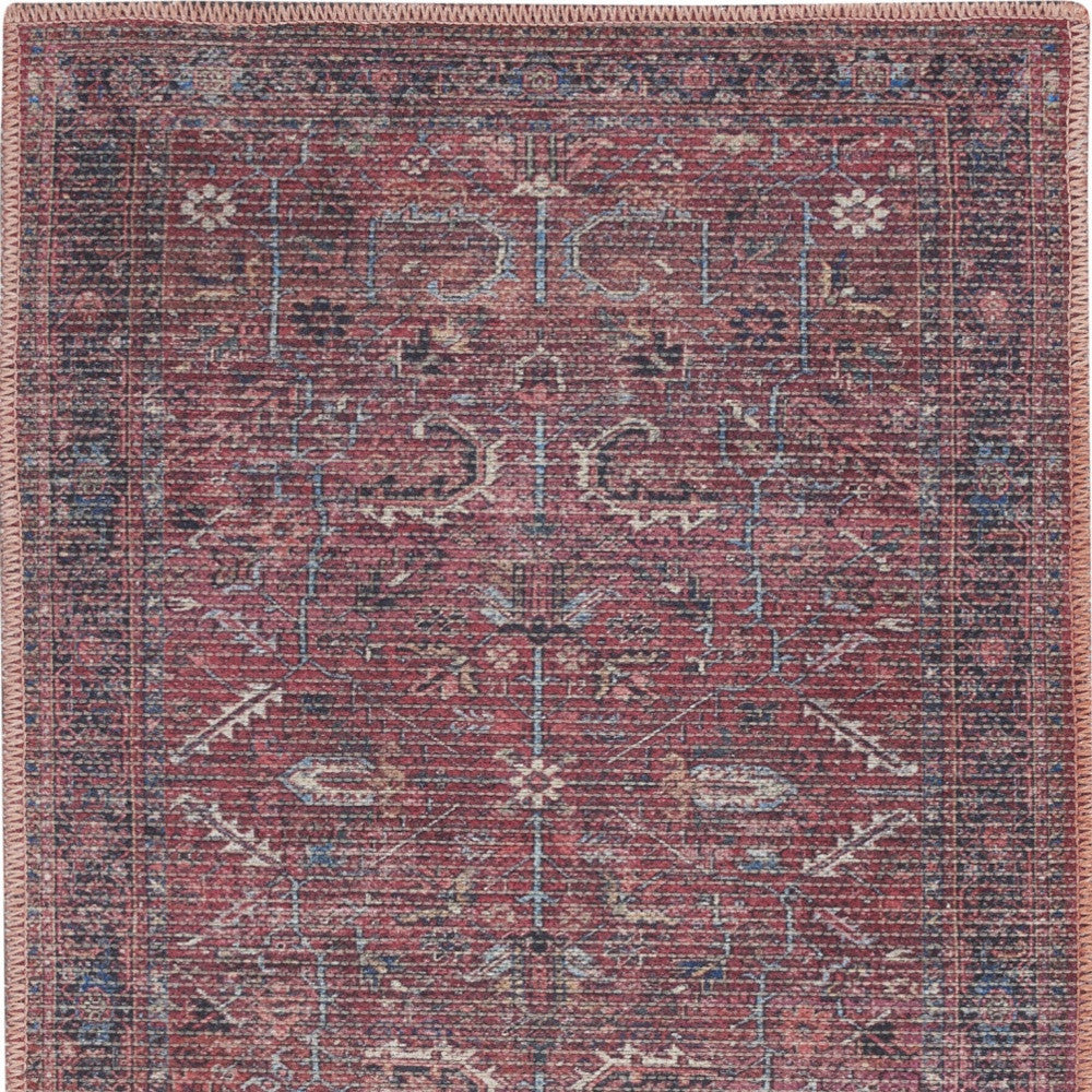 3' X 5' Blue and Red Floral Power Loom Distressed Area Rug