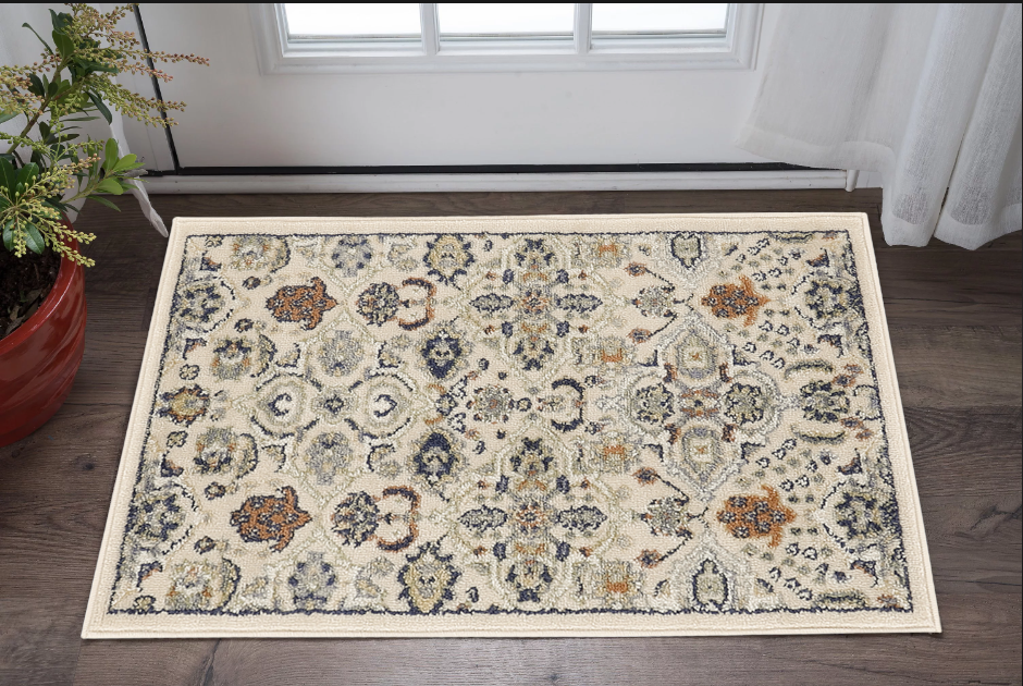 3' X 5' Beige and Blue Floral Power Loom Area Rug