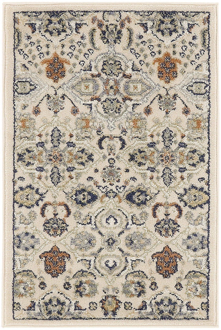 3' X 5' Beige and Blue Floral Power Loom Area Rug