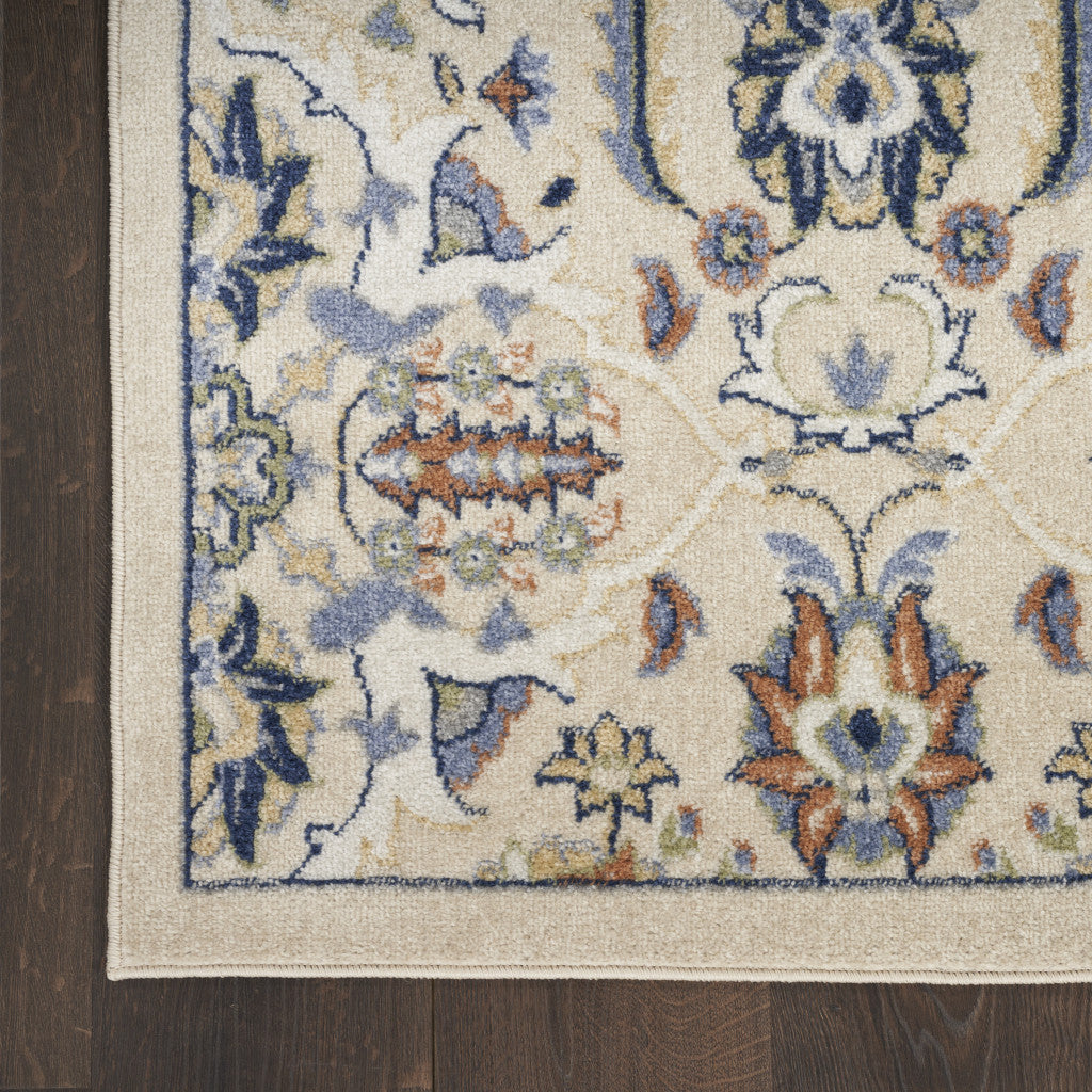 3' X 5' Beige and Blue Floral Power Loom Area Rug