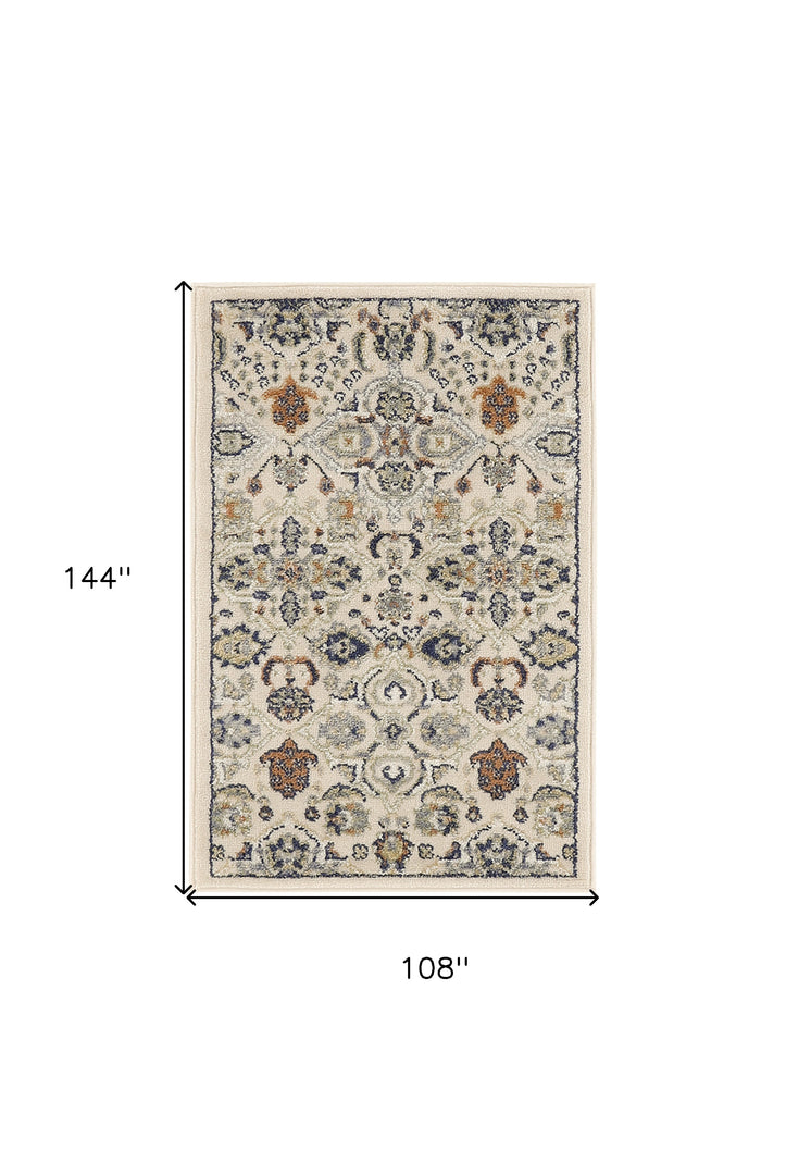 3' X 5' Beige and Blue Floral Power Loom Area Rug