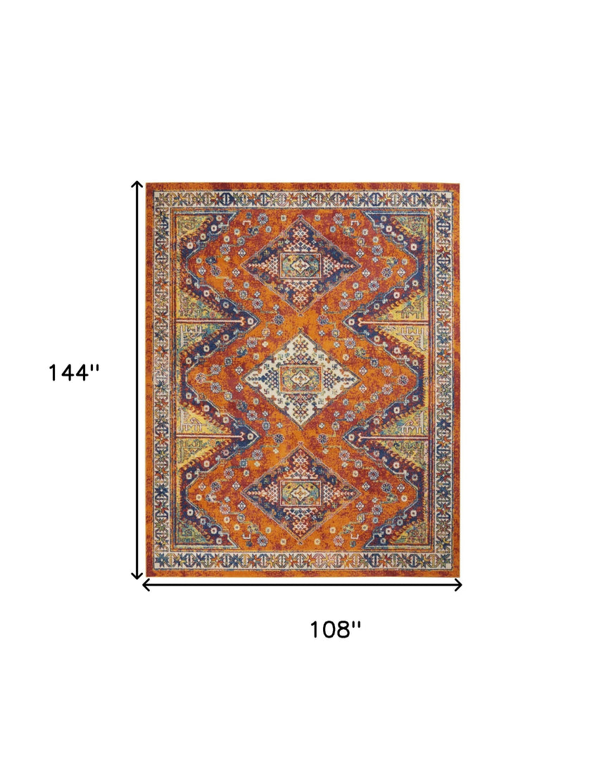 9' X 12' Orange Geometric Power Loom Area Rug