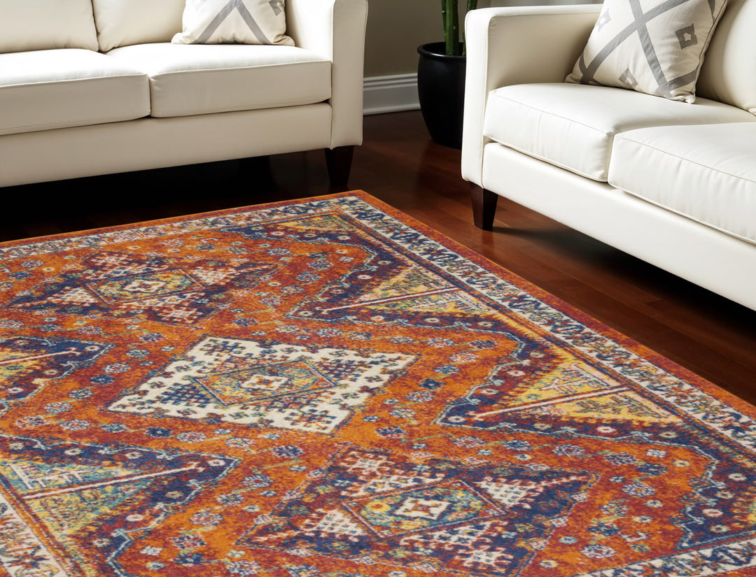 9' X 12' Orange Geometric Power Loom Area Rug