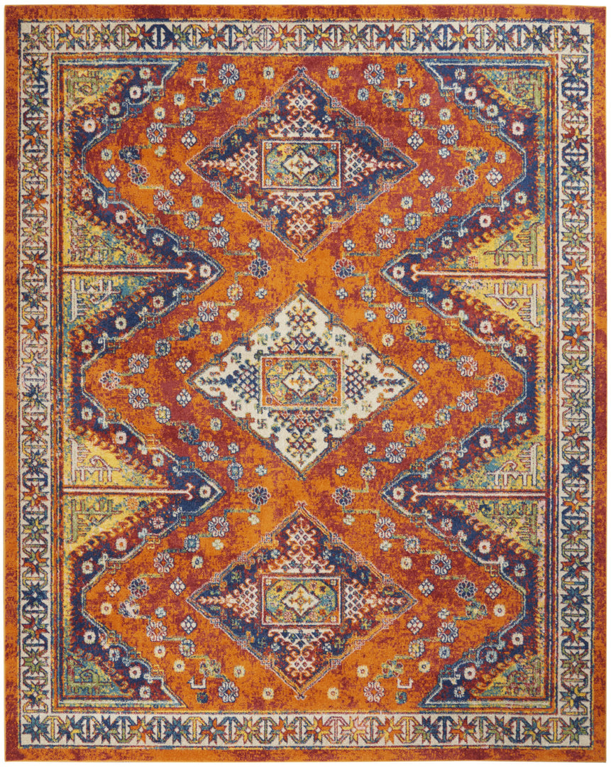 9' X 12' Orange Geometric Power Loom Area Rug