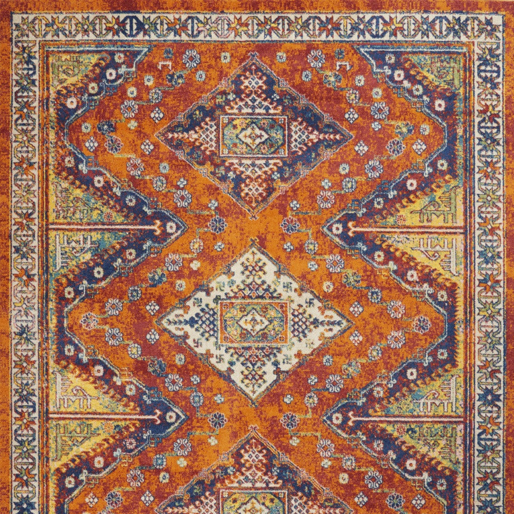 9' X 12' Orange Geometric Power Loom Area Rug