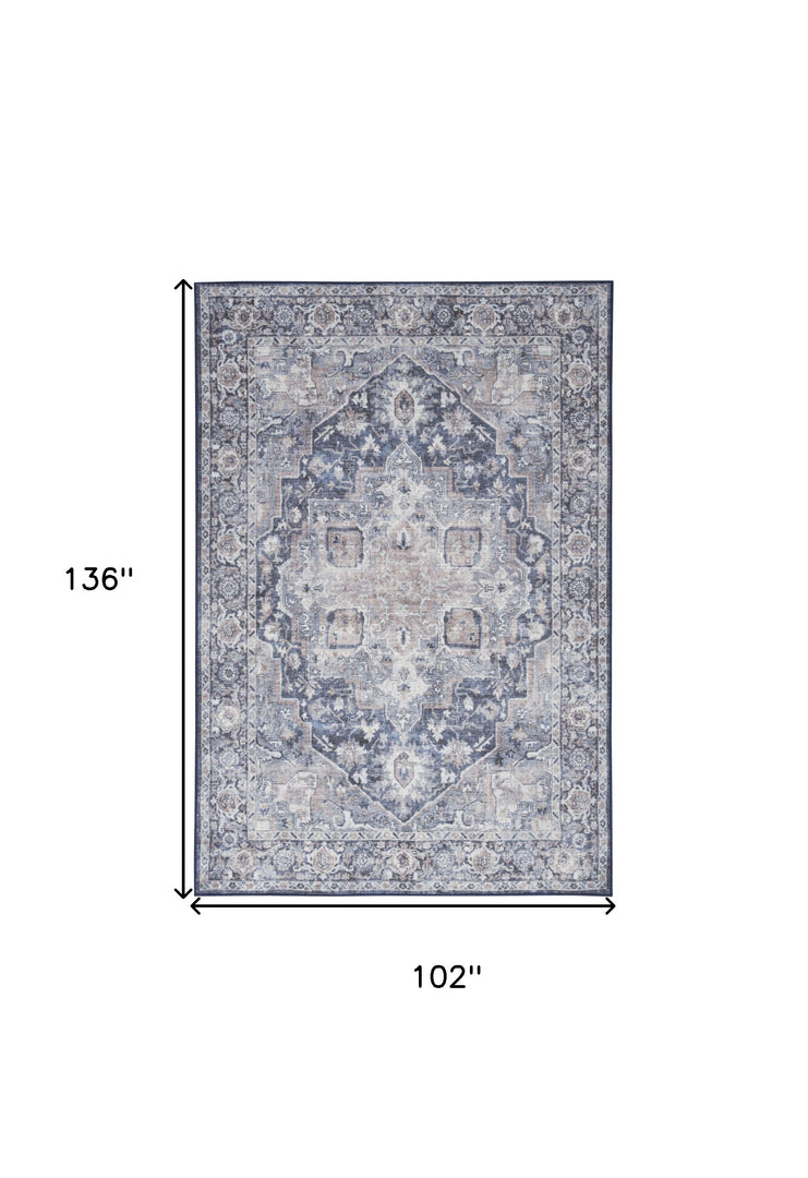 4' X 6' Ivory and Blue Floral Power Loom Distressed Area Rug