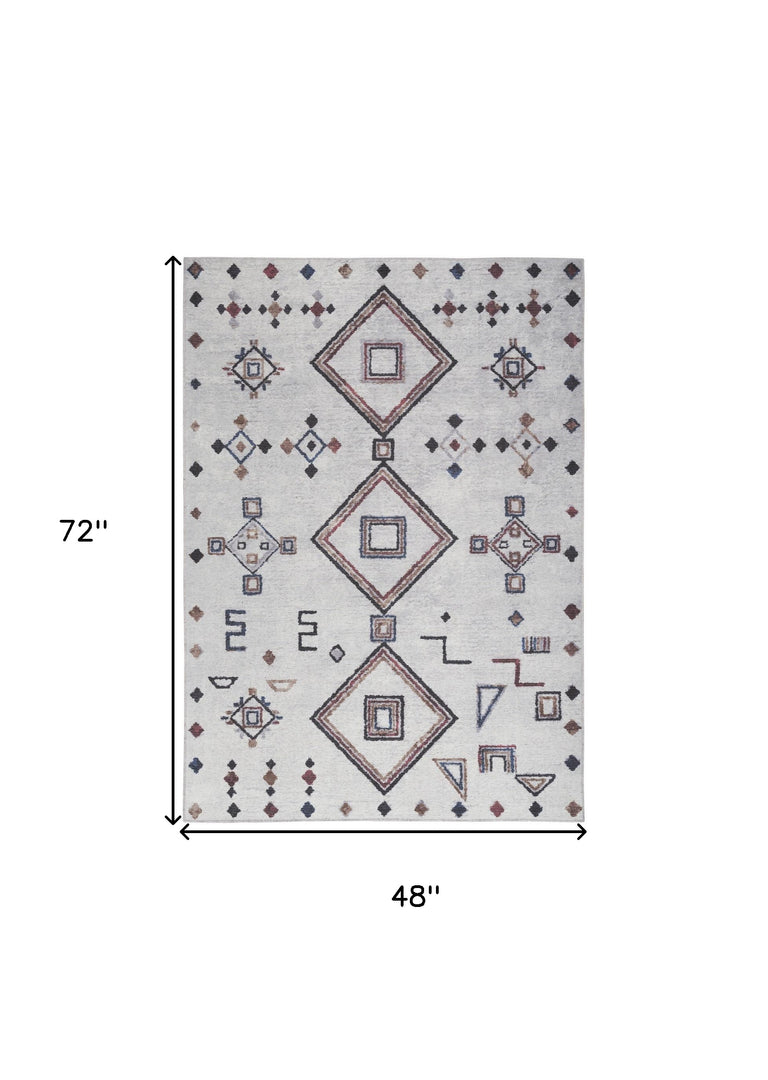 4' X 6' Ivory and Gray Geometric Power Loom Area Rug