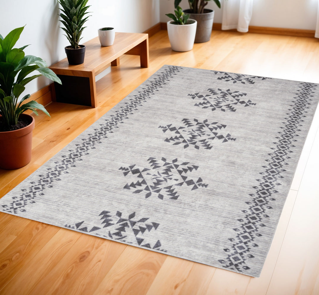 4' X 6' Ivory and Gray Geometric Power Loom Area Rug