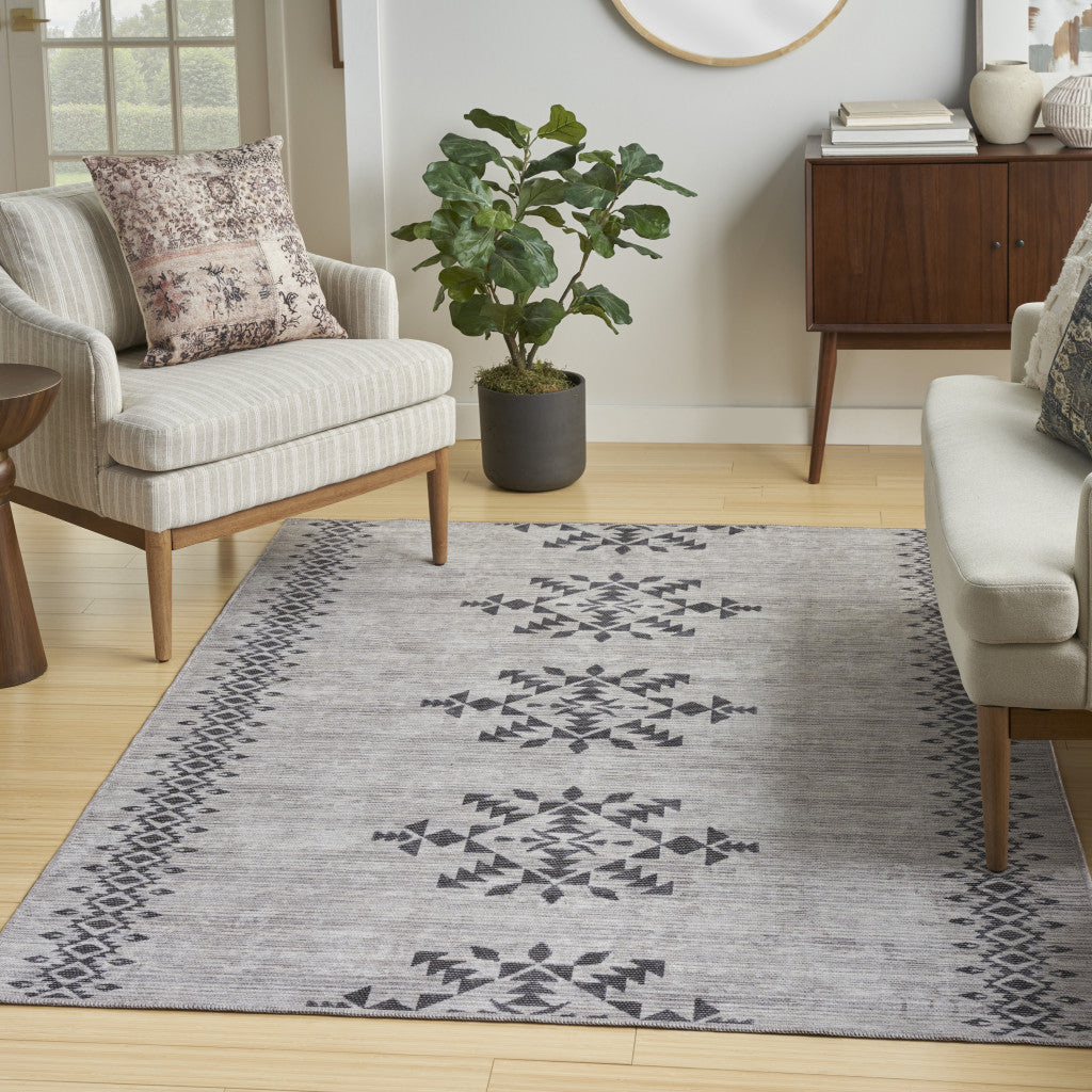 4' X 6' Ivory and Gray Geometric Power Loom Area Rug