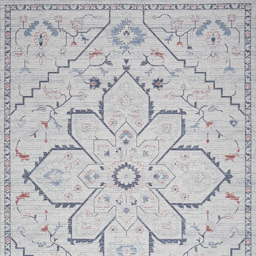 4' X 6' Ivory and Blue Floral Power Loom Area Rug