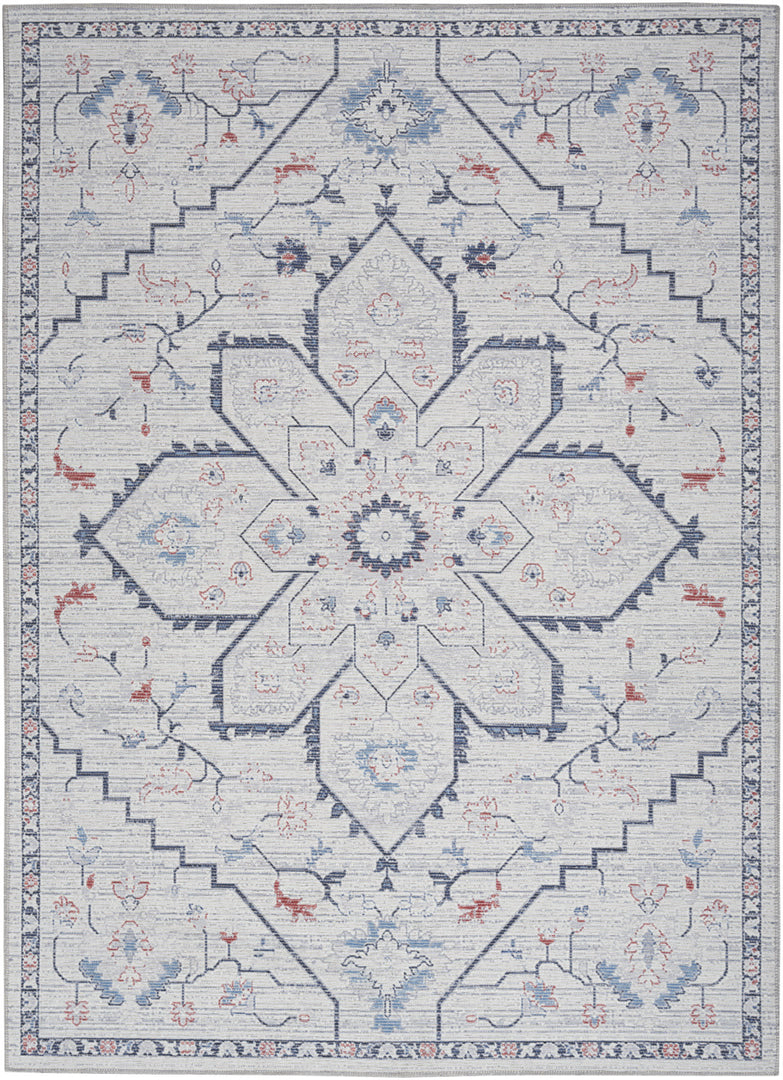 4' X 6' Ivory and Blue Floral Power Loom Area Rug