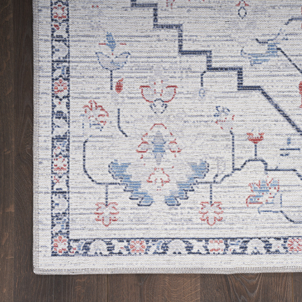 4' X 6' Ivory and Blue Floral Power Loom Area Rug