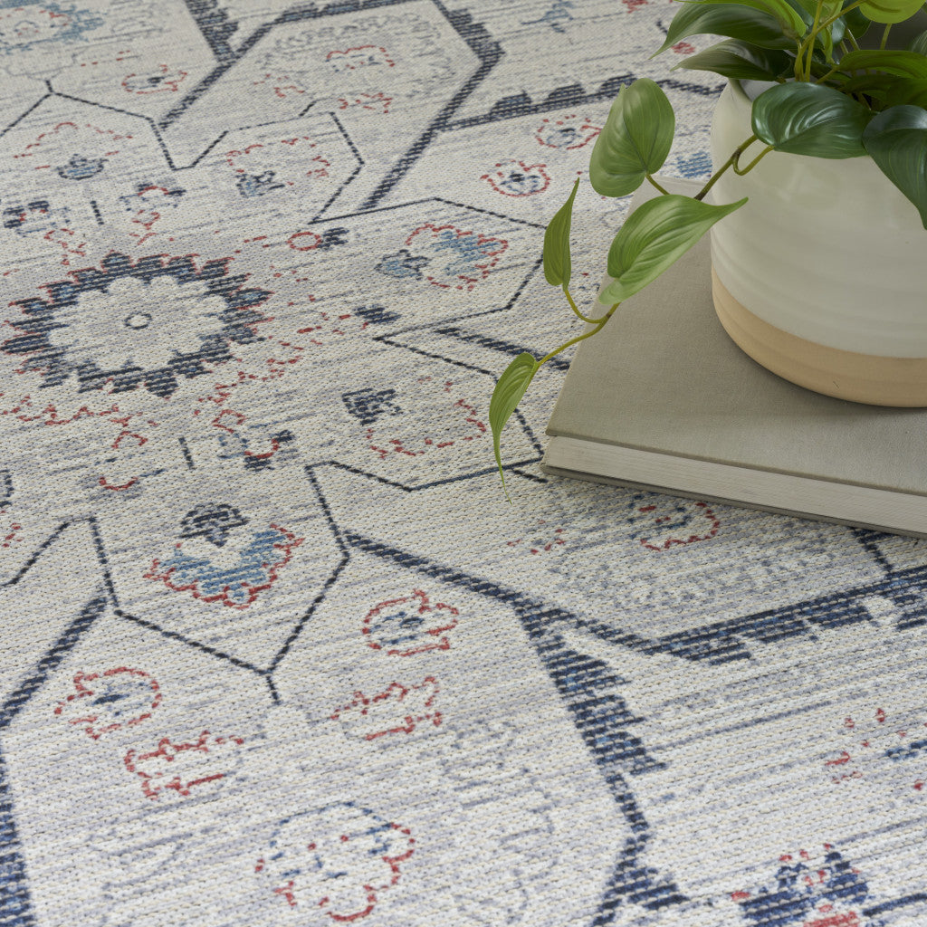 4' X 6' Ivory and Blue Floral Power Loom Area Rug