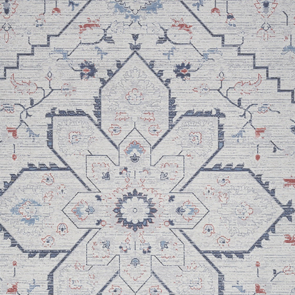 4' X 6' Ivory and Blue Floral Power Loom Area Rug