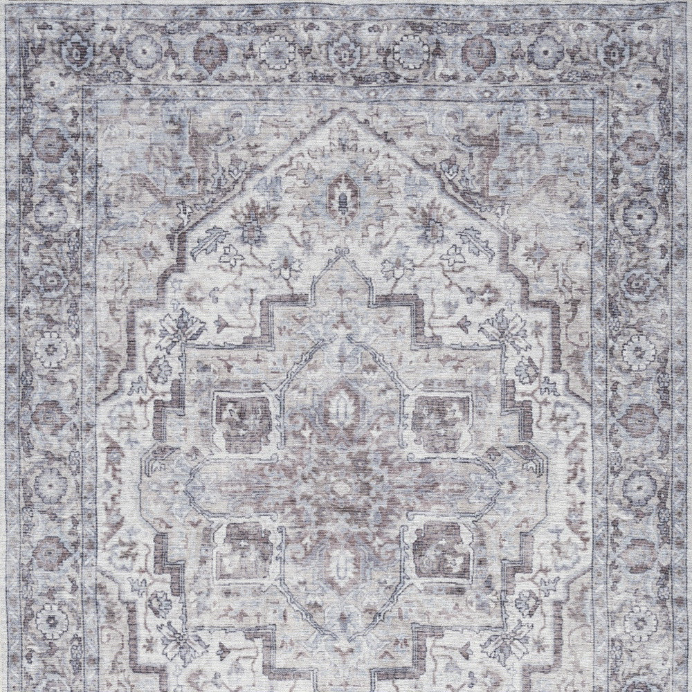 4' X 6' Ivory and Gray Floral Medallion Power Loom Distressed Area Rug