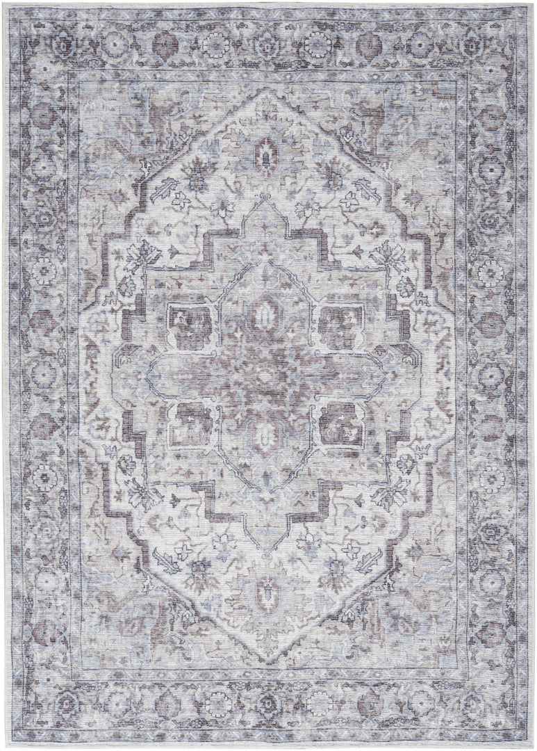 4' X 6' Ivory and Gray Floral Medallion Power Loom Distressed Area Rug