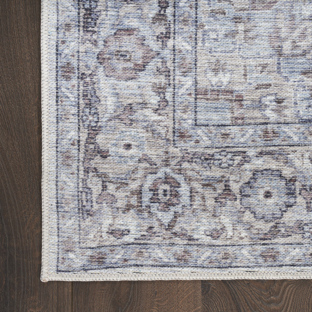 4' X 6' Ivory and Gray Floral Medallion Power Loom Distressed Area Rug