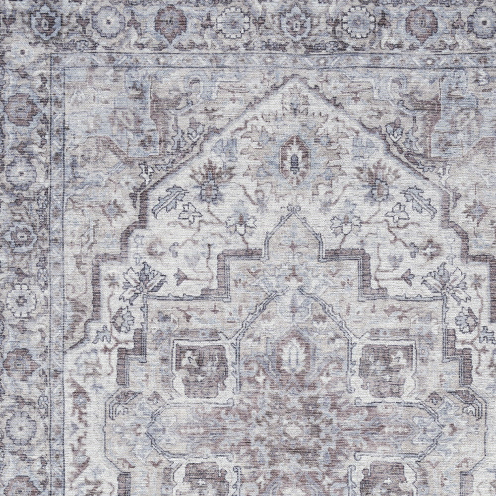 4' X 6' Ivory and Gray Floral Medallion Power Loom Distressed Area Rug