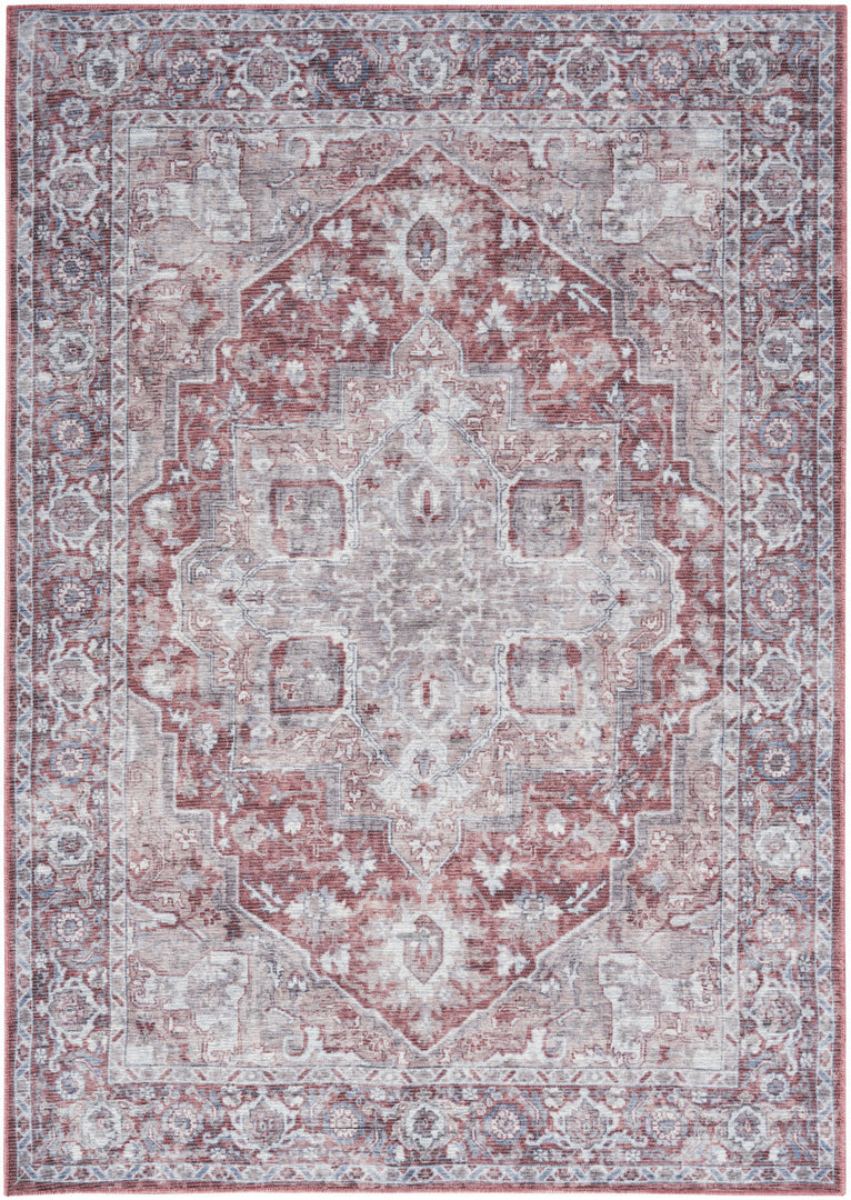 4' X 6' Gray and Red Floral Medallion Power Loom Distressed Area Rug