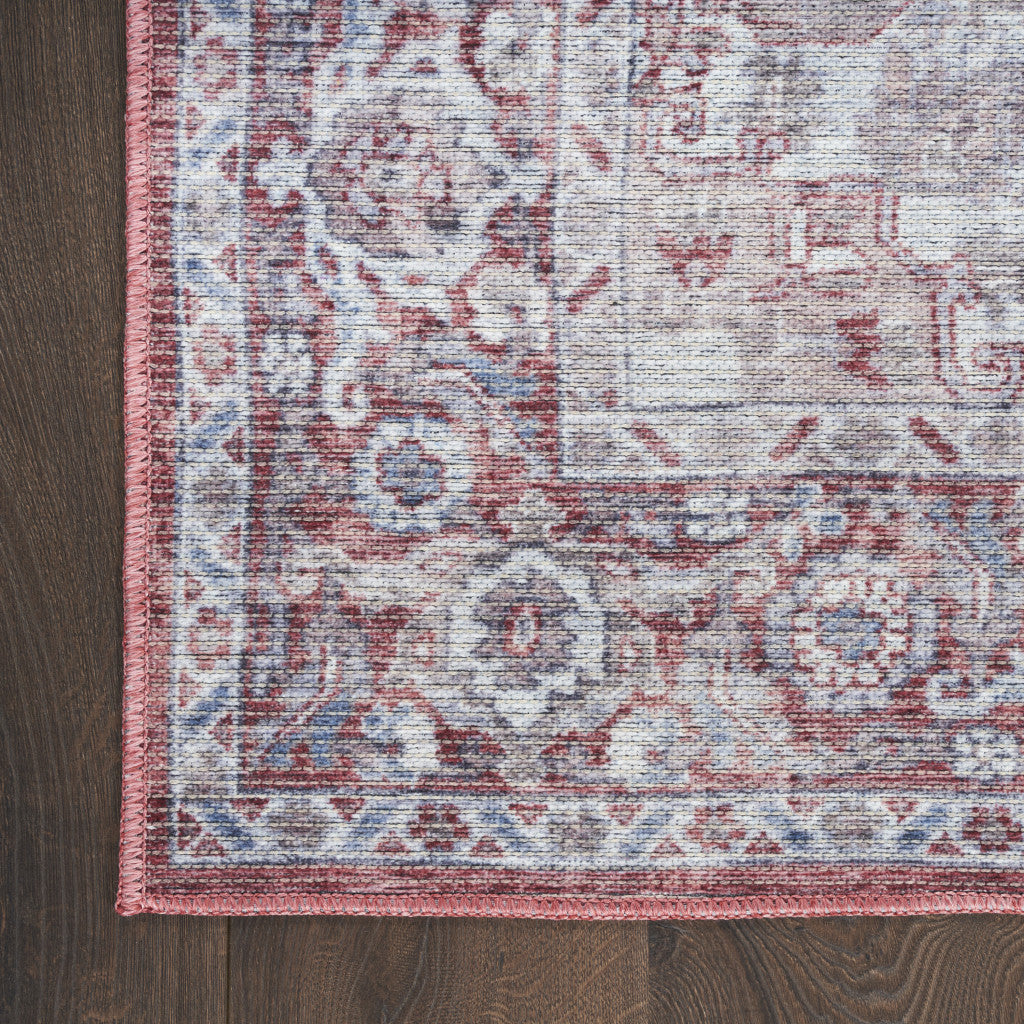 4' X 6' Gray and Red Floral Medallion Power Loom Distressed Area Rug