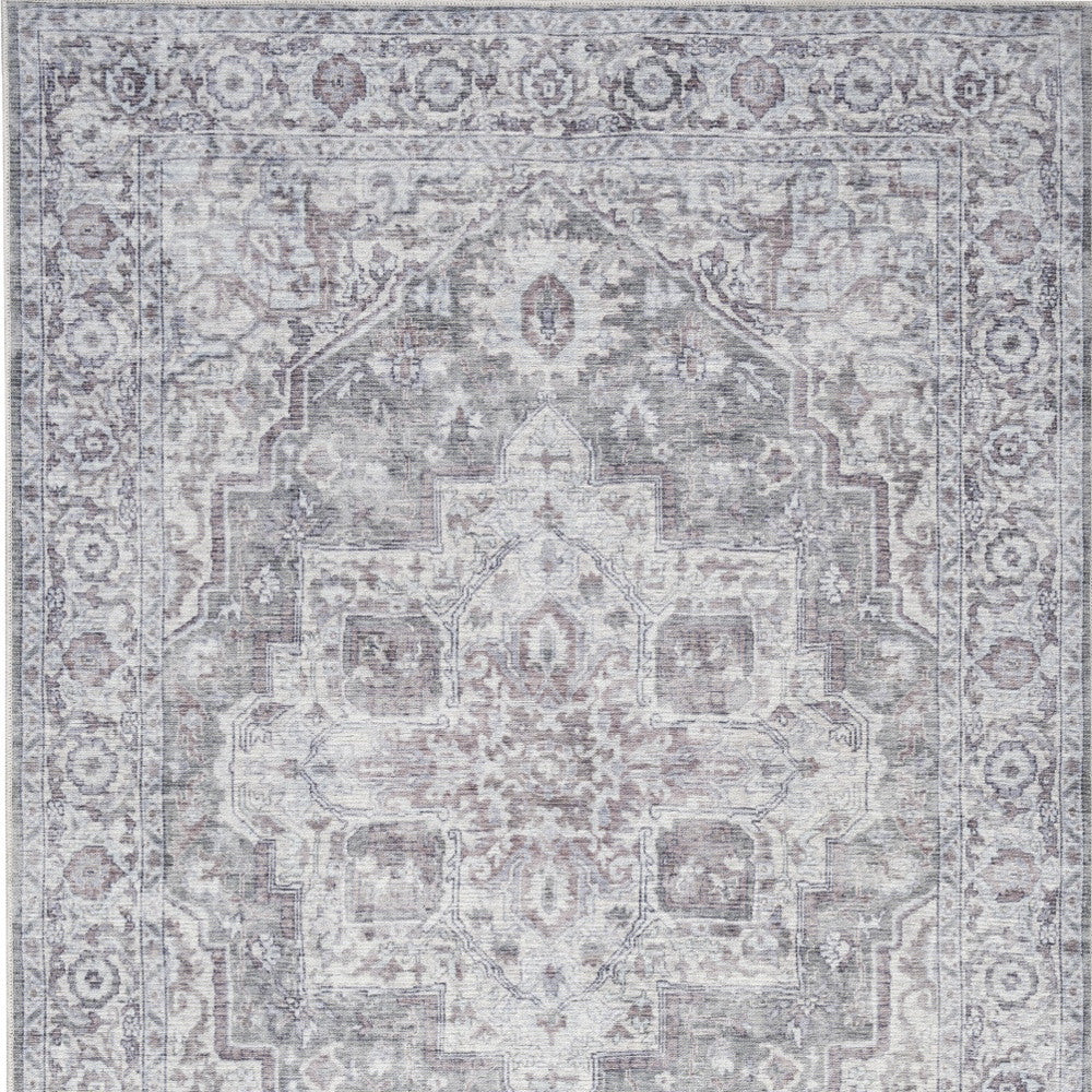 4' X 6' Ivory and Gray Floral Medallion Power Loom Distressed Area Rug