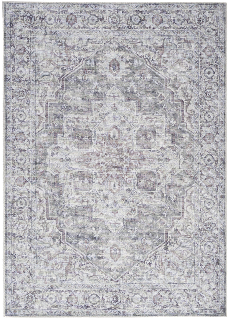 4' X 6' Ivory and Gray Floral Medallion Power Loom Distressed Area Rug