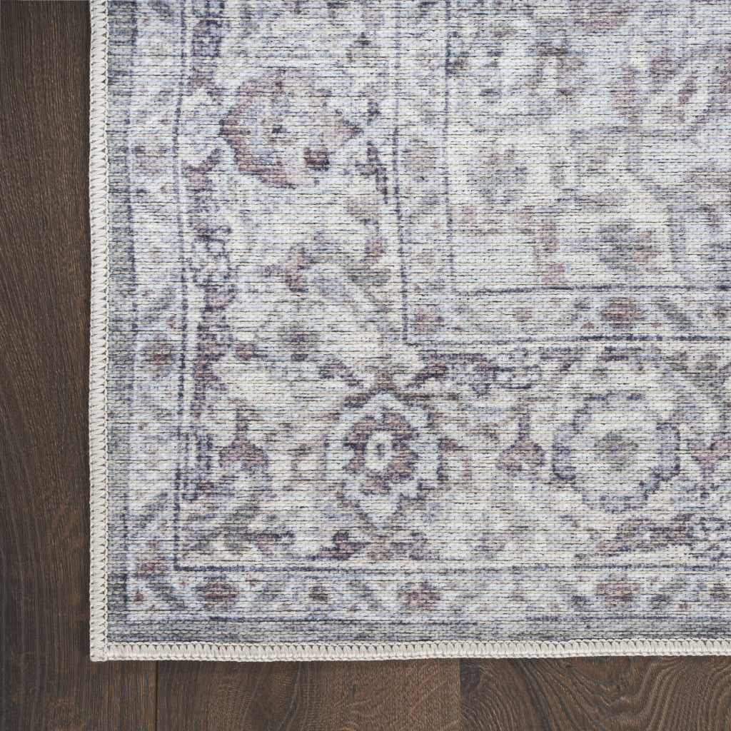 4' X 6' Ivory and Gray Floral Medallion Power Loom Distressed Area Rug