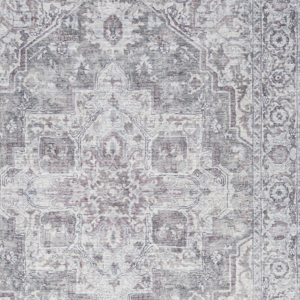 4' X 6' Ivory and Gray Floral Medallion Power Loom Distressed Area Rug