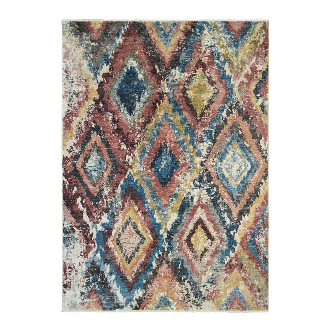 2' X 3' Blue Geometric Distressed Area Rug With Fringe