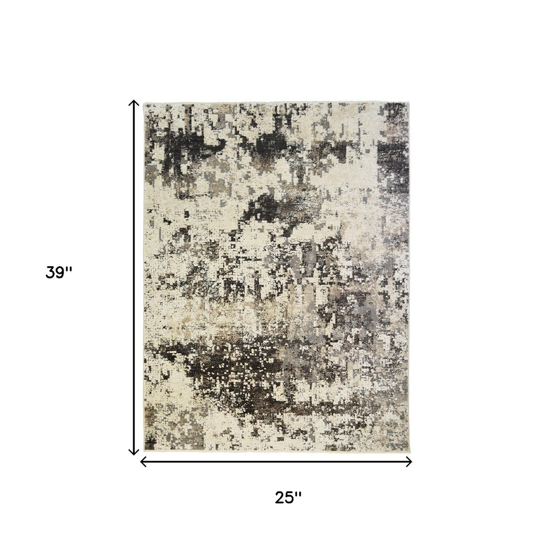 2' X 3' Black Abstract Distressed Area Rug With Fringe