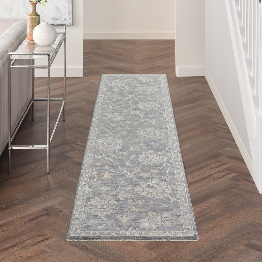 10' Runner Gray Geometric Power Loom Runner Rug