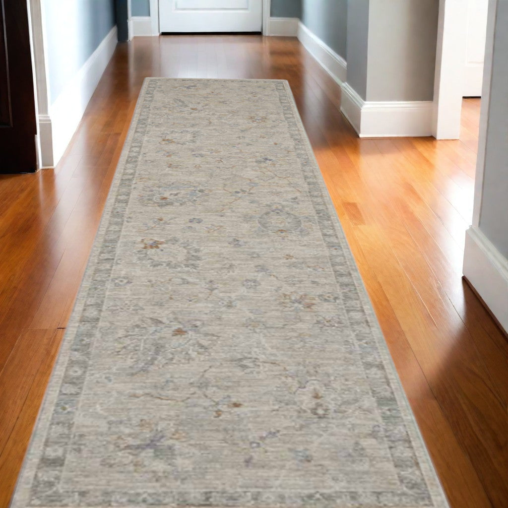 10' Runner Gray Geometric Power Loom Runner Rug