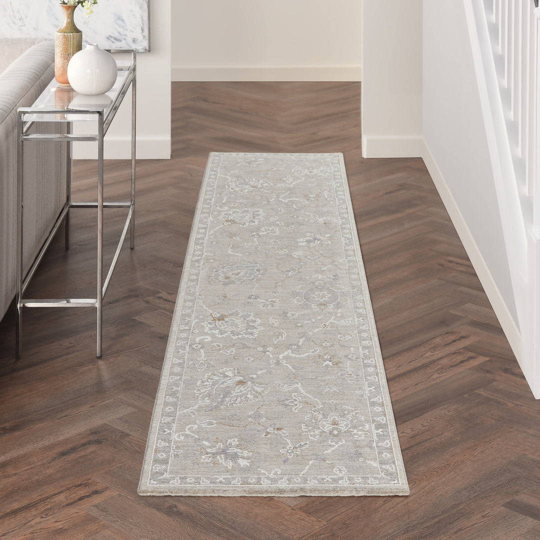 10' Runner Gray Geometric Power Loom Runner Rug