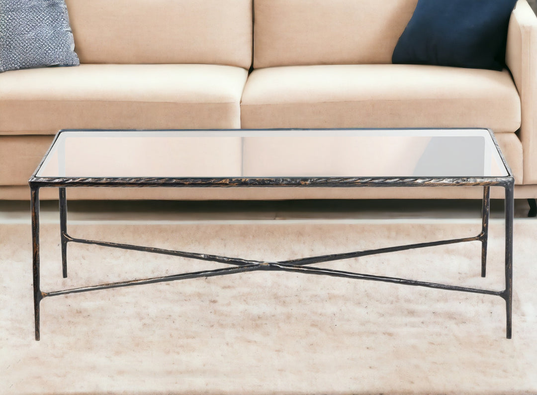 28-Inch Clear and Brown Glass Aluminum Coffee Table