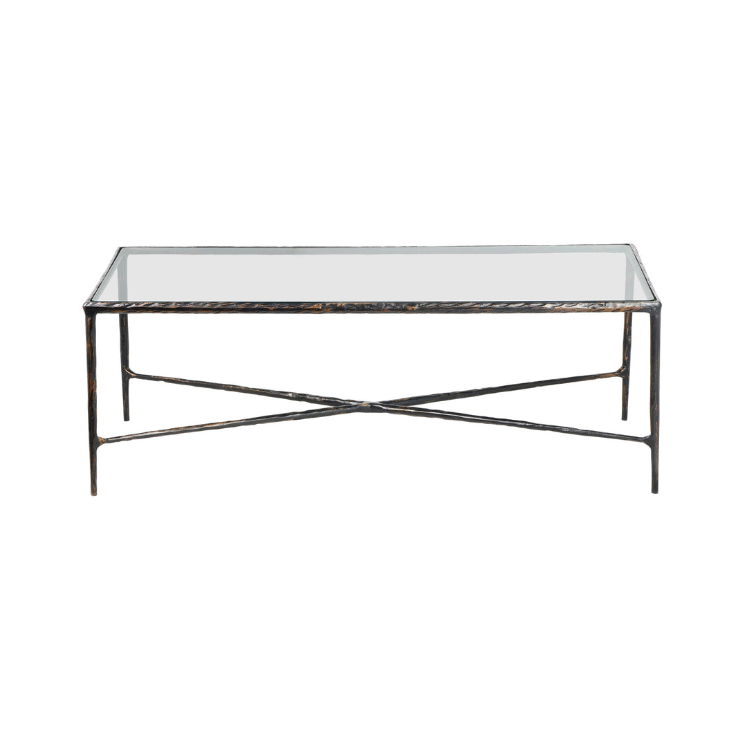 28-Inch Clear and Brown Glass Aluminum Coffee Table