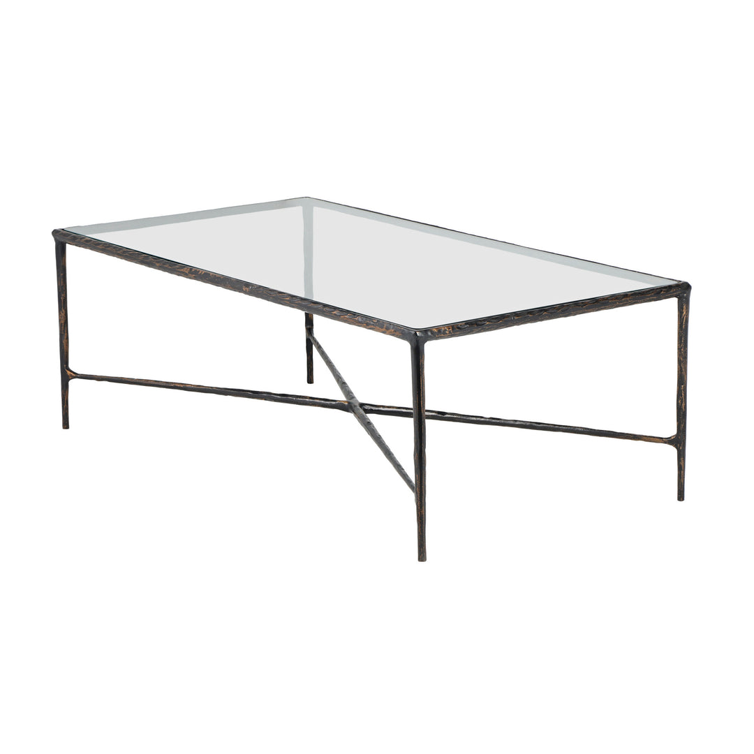 28-Inch Clear and Brown Glass Aluminum Coffee Table