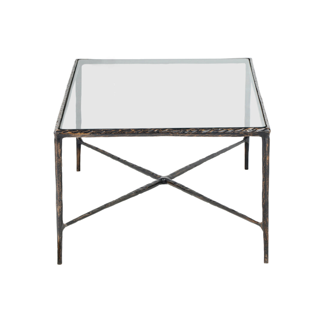 28-Inch Clear and Brown Glass Aluminum Coffee Table