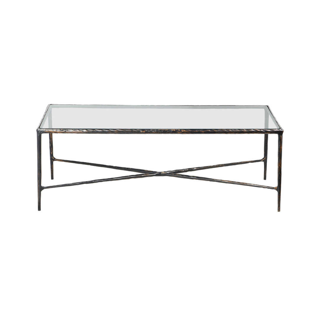 28-Inch Clear and Brown Glass Aluminum Coffee Table