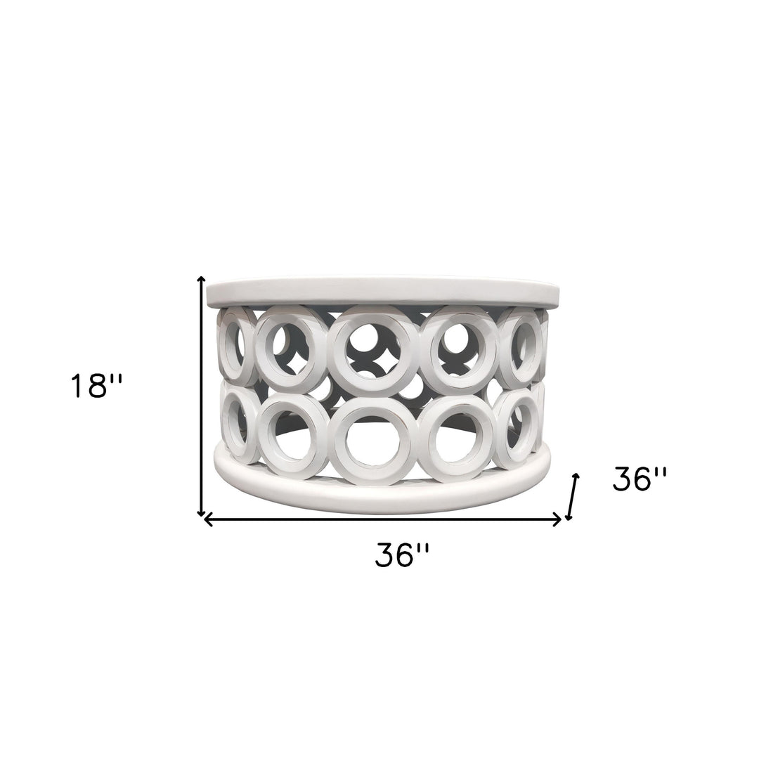36" White Mango Wood Round Coffee Table
