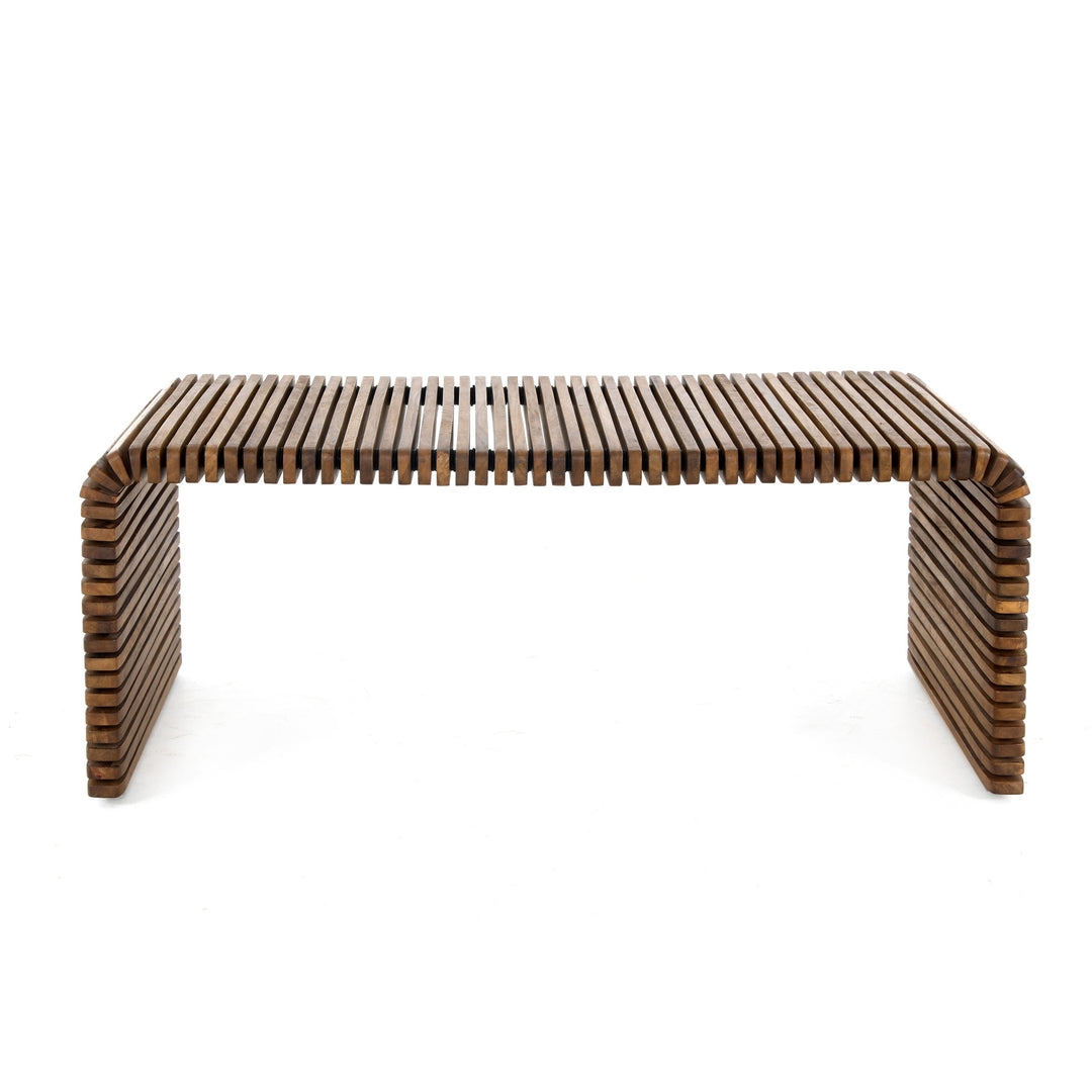 26" Brown Solid Wood Striped Coffee Table