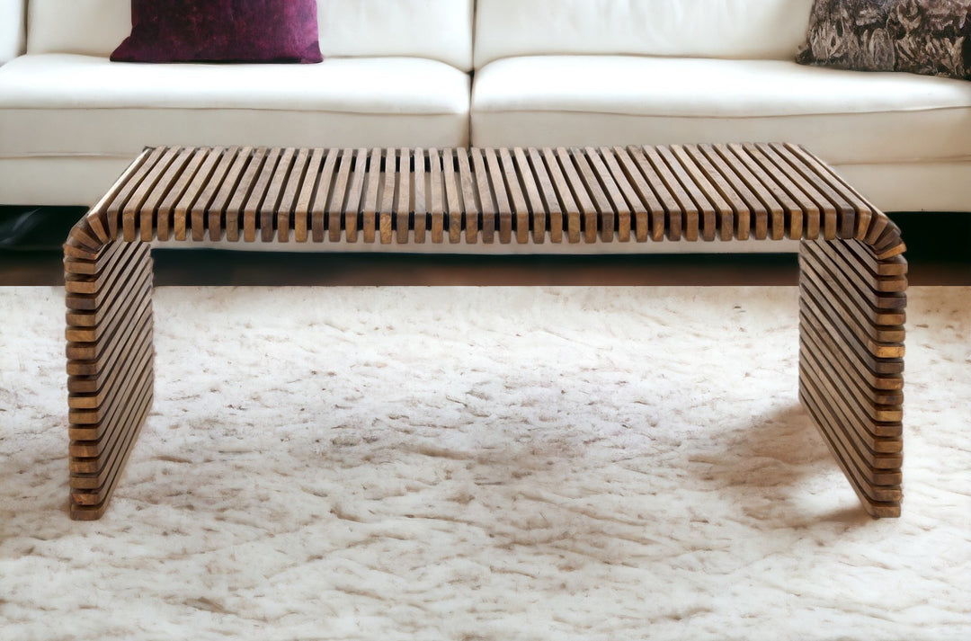 26" Brown Solid Wood Striped Coffee Table