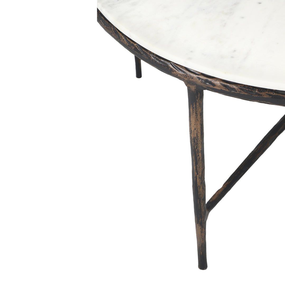 36-Inch White and Brown Marble Coffee Table with Aluminum Base