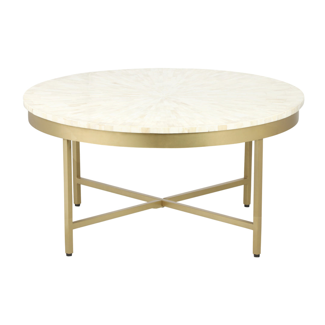 18-Inch Ivory and Gold Round Coffee Table