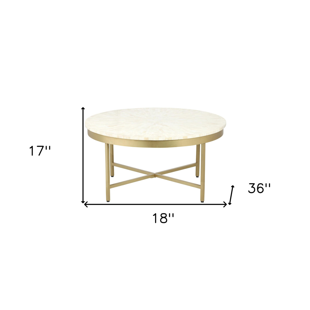 18-Inch Ivory and Gold Round Coffee Table