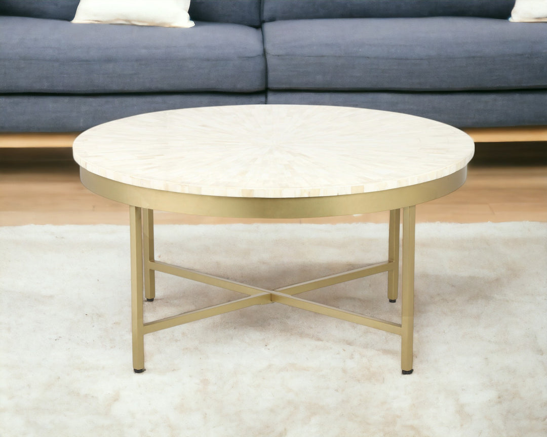 18-Inch Ivory and Gold Round Coffee Table