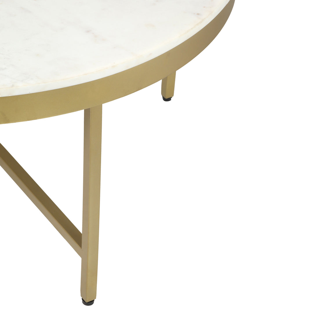 36" White And Gold Genuine Marble Round Coffee Table