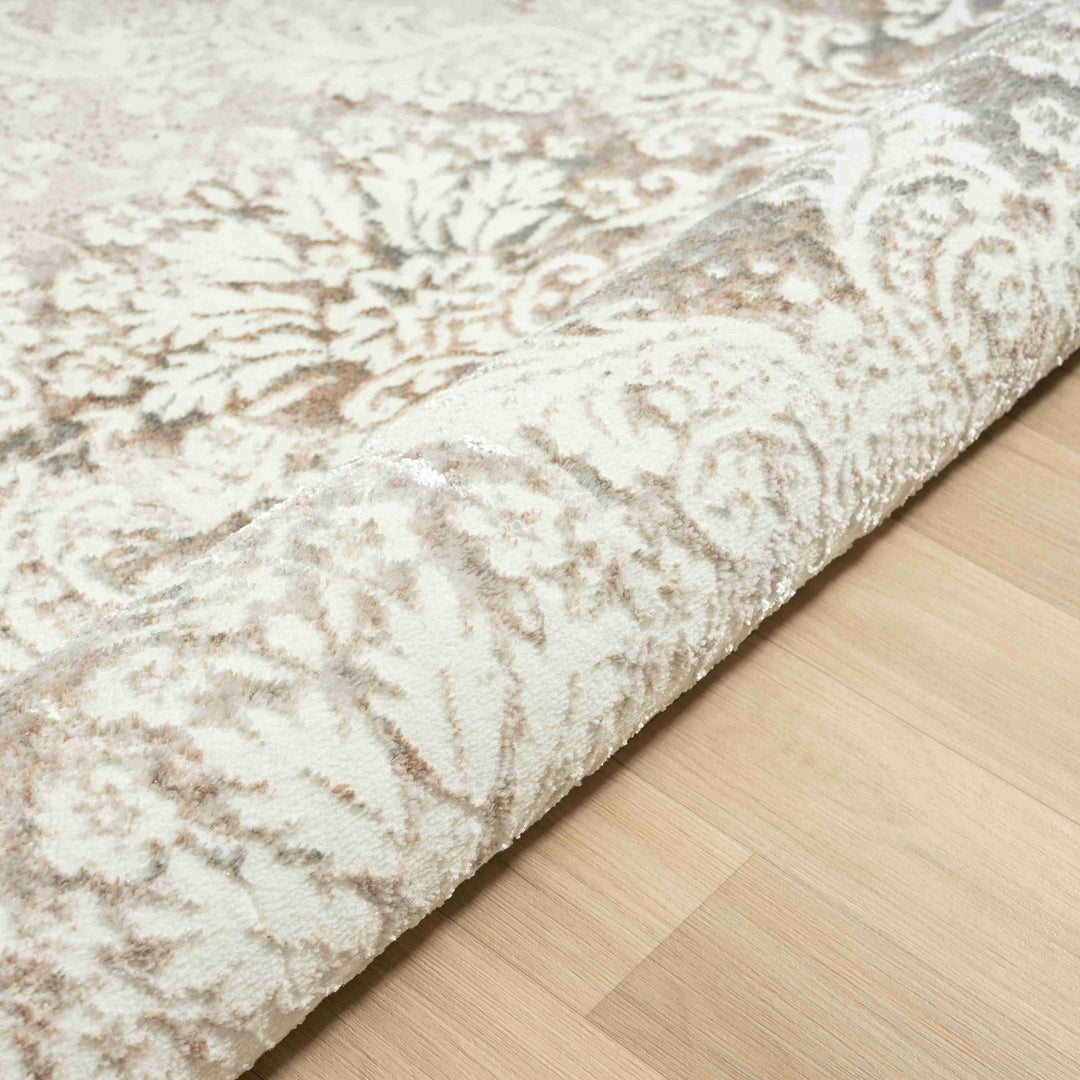 2' X 3' Beige and Ivory Damask Area Rug